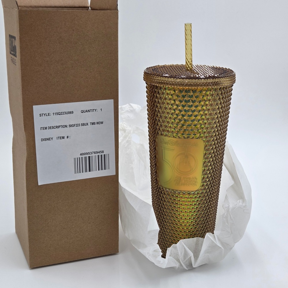 NEW Starbucks Disney World 50th Anniversary Tumbler Gold Studded Reusable Cup